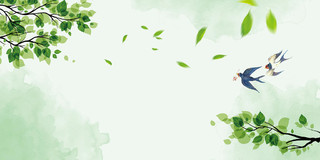 清明清明节背景绿色卡通春天树叶燕子展板背景